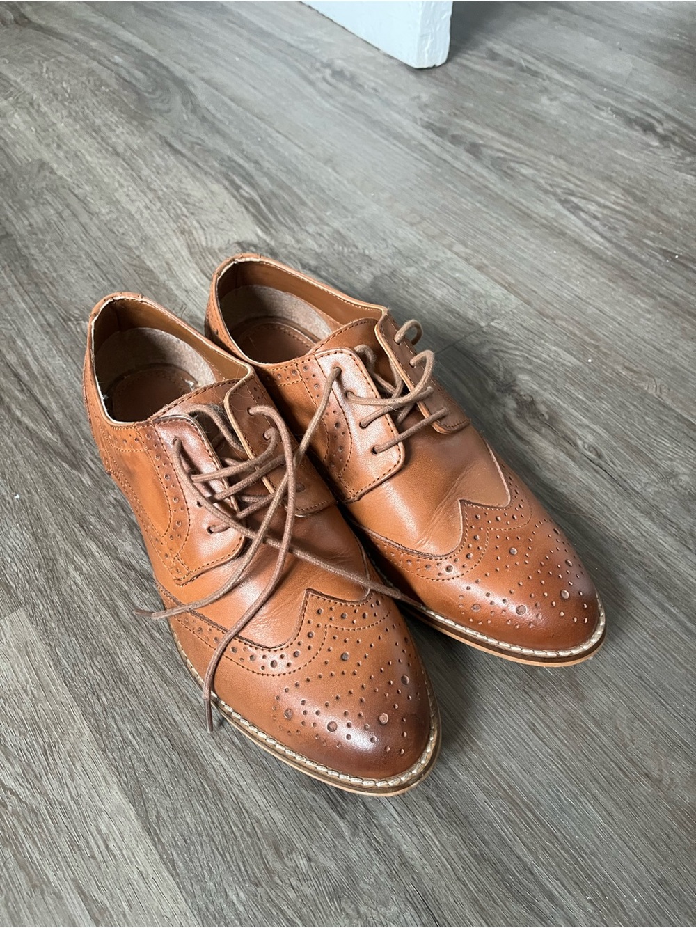 ASOS Tan Brogue-Style Lace-Up Flats